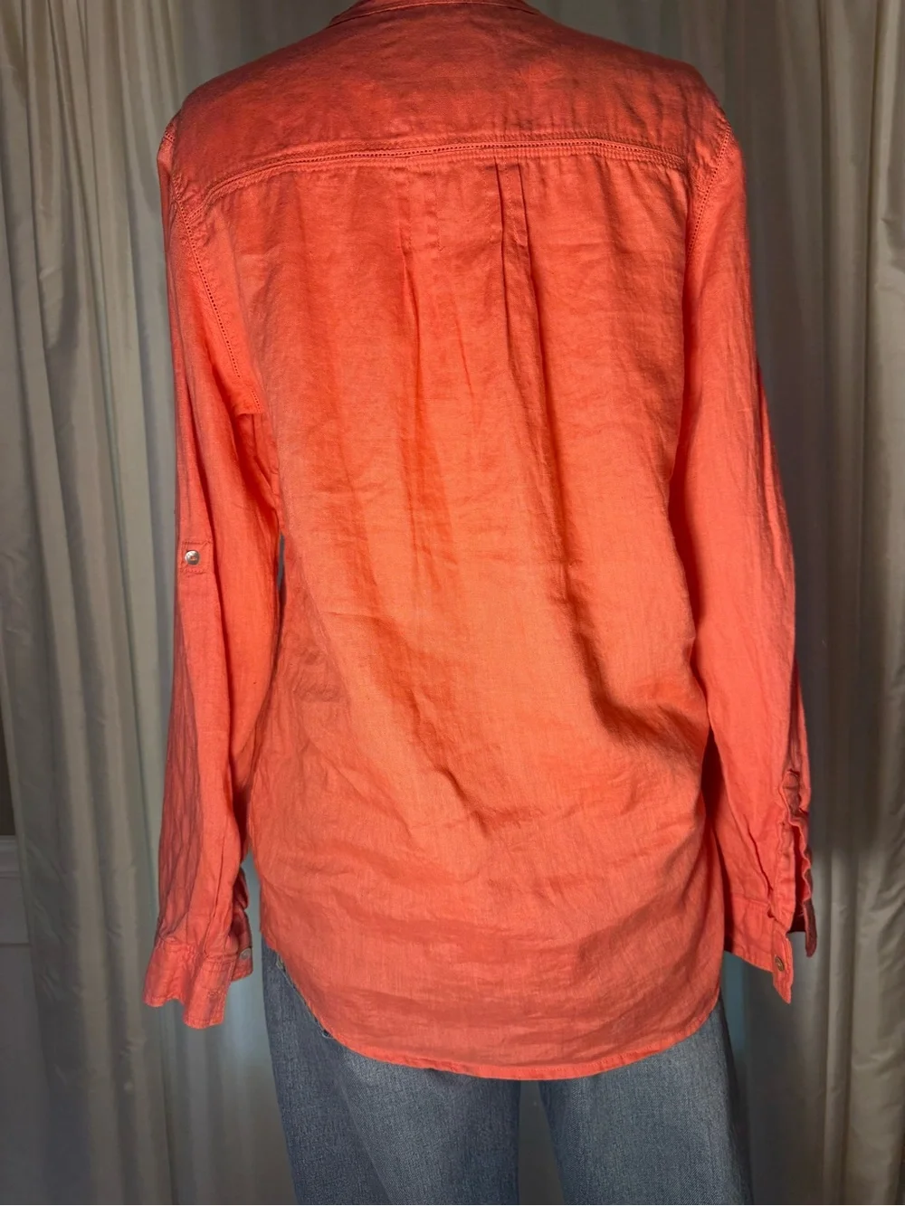 Malvin Linen Women's Coral Button-Front Pintuck Blouse- Size M/8